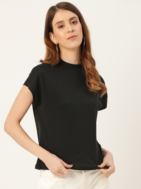 

MANGO Women Black Solid Round Neck T-shirt