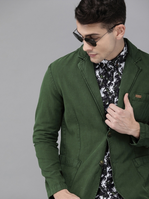 

Solid Styles Men Olive Green Slim Fit Solid Single-Breasted Casual Blazer