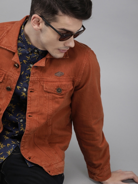 

Solid Styles Men Rust Orange Solid Denim Jacket