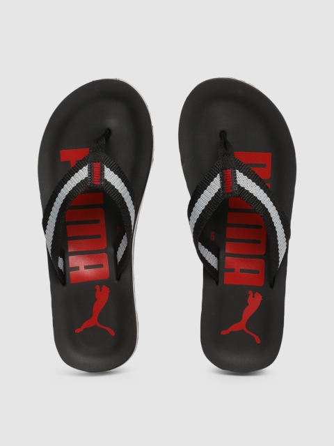 Men Black Grey Printed Mellow Thong Flip-Flops