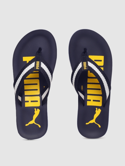 Men Navy Blue White Printed Mellow Thong Flip-Flops
