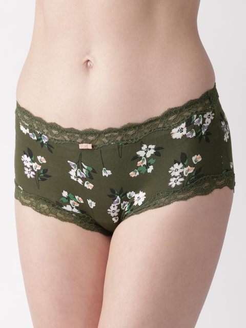 

Marks & Spencer Women Olive Green & White Printed High Rise Boy Shorts T618045