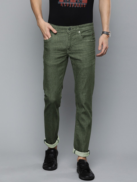 

Louis Philippe Jeans Men Olive Green Matt Slim Fit Low-Rise Clean Look Stretchable Jeans