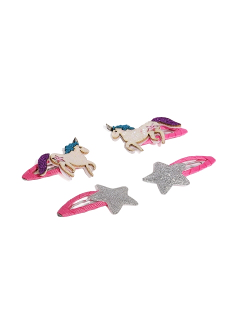 

Toniq Kids Girls Pink & Silver-Toned Set of 4 Embellished Tic Tac Hair Clips