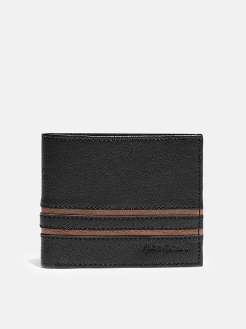 

Mast & Harbour Men Black & Brown Striped Leather Two Fold Wallet