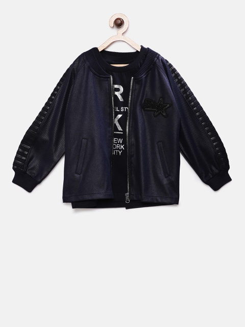 

Actuel Boys Navy Blue Solid Bomber Jacket