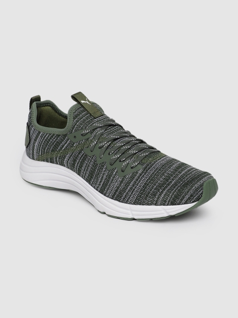 Men Olive Green Woven Design Fly Star Running Shoes