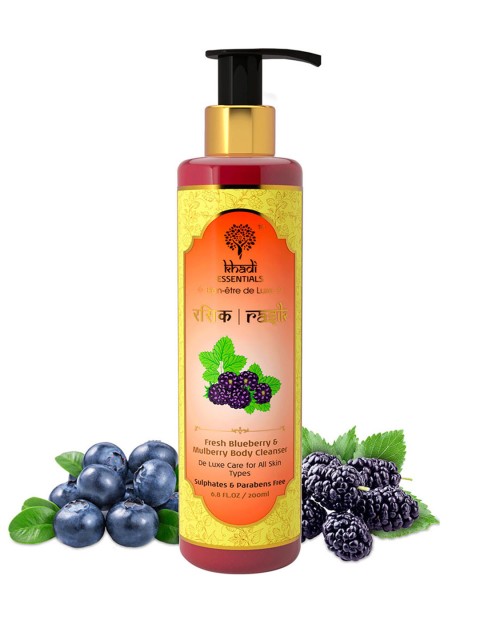 

KHADI ESSENTIALS Unisex Rasik Fresh Blueberry & Mulberry Body Cleanser 200 ml, Orange