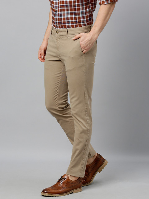 

Indian Terrain Men Khaki Brooklyn Slim Fit Solid Smart Casual Regular Trousers