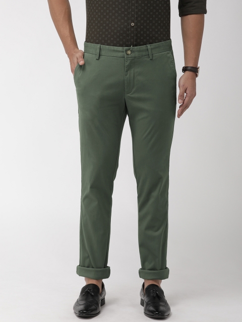 

Indian Terrain Men Olive Green Brooklyn Slim Fit Solid Regular Trousers