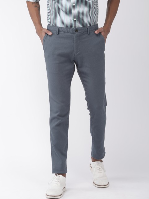 

Indian Terrain Men Blue Urban Comfort Fit Self Design Regular Trousers
