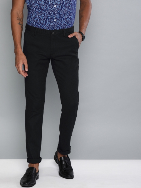 

Indian Terrain Men Black Brooklyn Slim Fit Self Design Regular Trousers