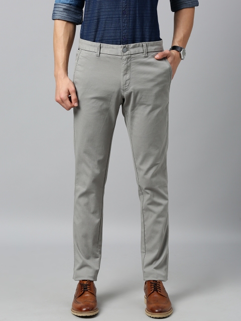 

Indian Terrain Men Grey Brooklyn Slim Fit Self Design Regular Trousers