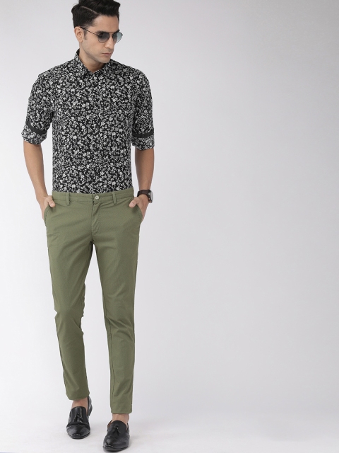 

Indian Terrain Men Olive Green Kruger Skinny Fit Printed Smart Casual Trousers