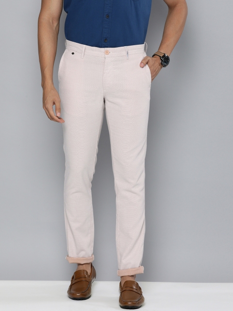 

Indian Terrain Men Beige Textured Brooklyn Slim Fit Low-Rise Trousers, White
