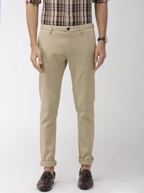

Indian Terrain Men Beige Brooklyn Slim Fit Self Design Regular Trousers