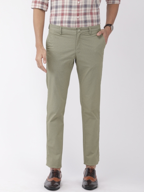 Men Beige & Olive Green Brooklyn Slim Fit Printed Regular Trousers