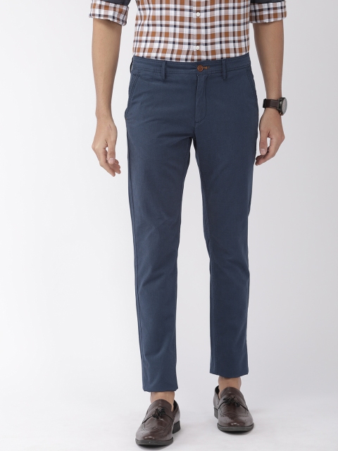

Indian Terrain Men Navy Blue Brooklyn Slim Fit Self Design Regular Trousers