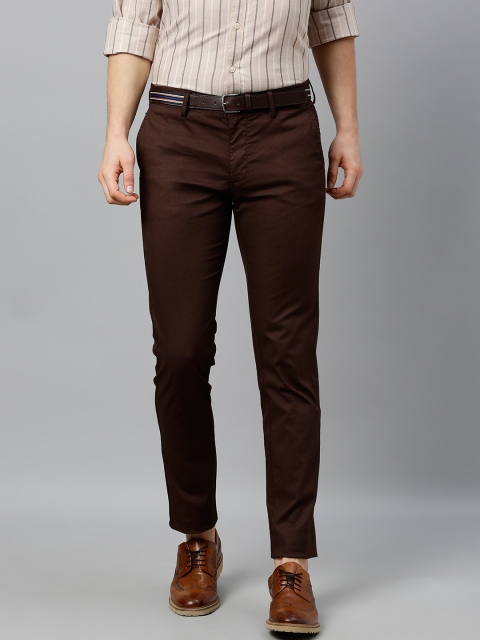 

Indian Terrain Men Brown Brooklyn Slim Fit Self Design Regular Trousers