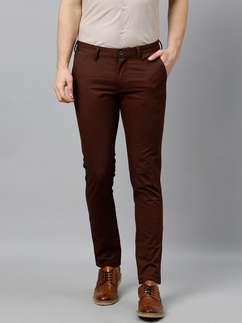 

Indian Terrain Men Rust Brown Kruger Skinny Fit Checked Chinos