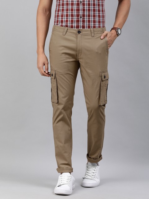 

Indian Terrain Men Khaki Pure Cotton Solid Brooklyn Slim Fit Low-Rise Cargos Trousers