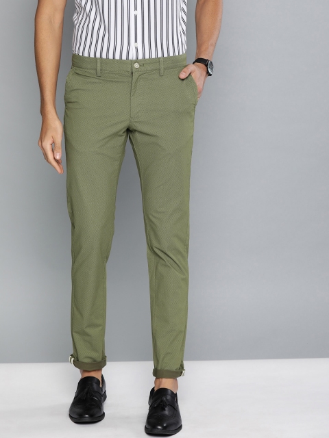 

Indian Terrain Men Olive Green Brooklyn Slim Fit Printed Regular Trousers