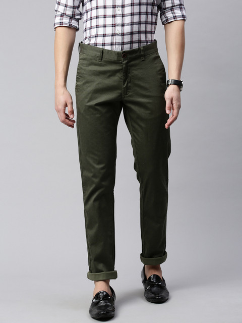 

Indian Terrain Men Olive Green Brooklyn Slim Fit Printed Chinos