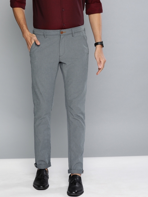 

Indian Terrain Men Grey Brooklyn Slim Fit Self Design Regular Trousers