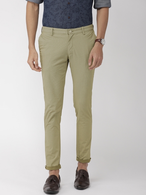 

Indian Terrain Men Beige & Olive Green Kruger Skinny Fit Printed Regular Trousers