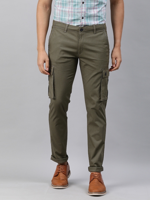 

Indian Terrain Men Olive Green Brooklyn Slim Fit Low-Rise Cargos Trousers