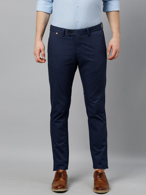 

Indian Terrain Men Navy Blue & Black Brooklyn Fit Striped Regular Trousers