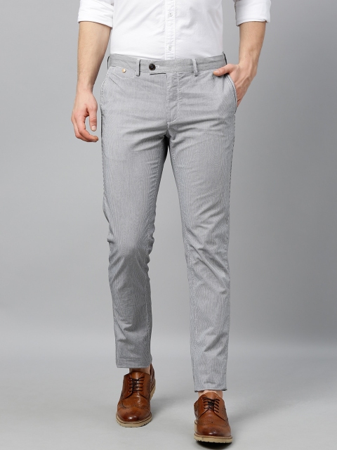 

Indian Terrain Men White & Grey Brooklyn Fit Striped Regular Trousers