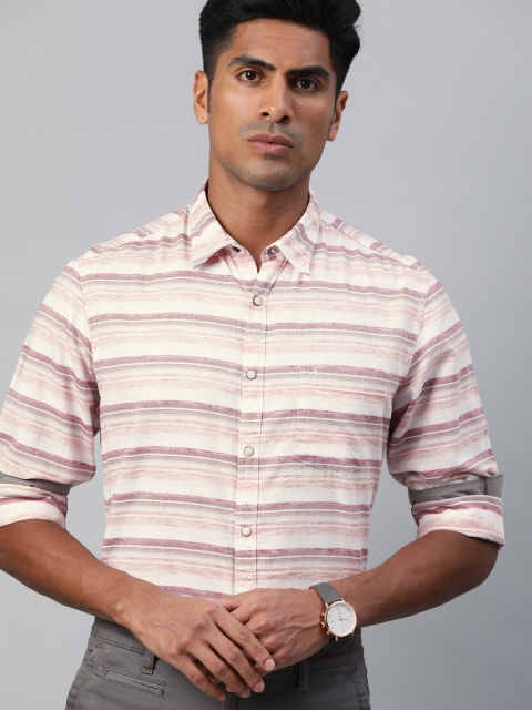 

Indian Terrain Men White & Brown Chiseled Regular Fit Striped Smart Casual Shirt