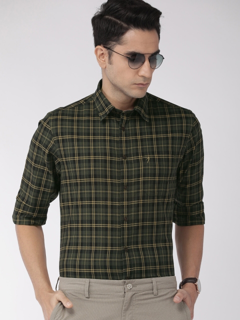 

Indian Terrain Men Olive Green & Beige Chiseled Fit Checked Smart Casual Shirt