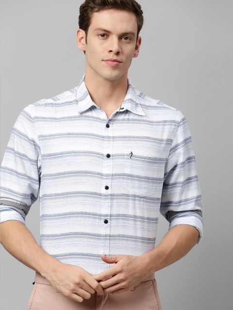 

Indian Terrain Men White & Blue Chiseled Slim Fit Striped Smart Casual Shirt