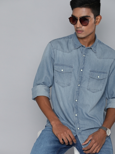 

Indian Terrain Men Blue Slim Fit Faded Denim Casual Shirt