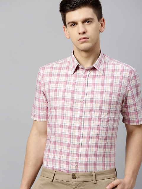 

Indian Terrain Men Pink & White Slim Fit Checked Smart Casual Shirt