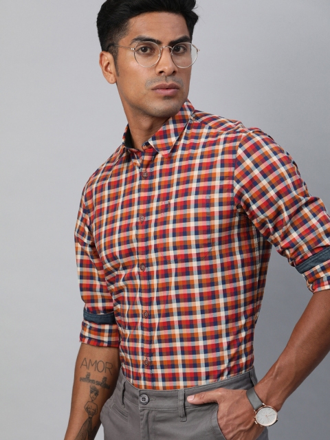 

Indian Terrain Men Brown & Red Slim Fit Checked Smart Casual Shirt