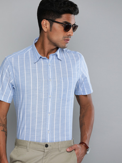 

Indian Terrain Men Blue & White Slim Fit Striped Smart Casual Shirt
