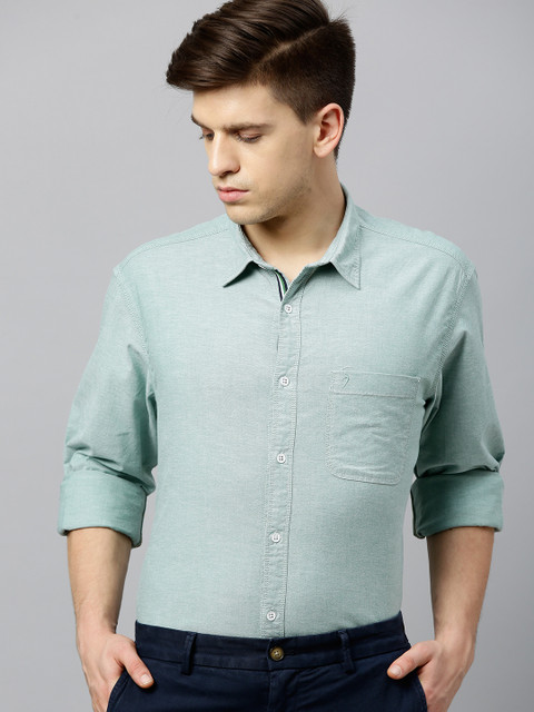 

Indian Terrain Men Sea Green Oxford Slim Fit Solid Smart Casual Shirt