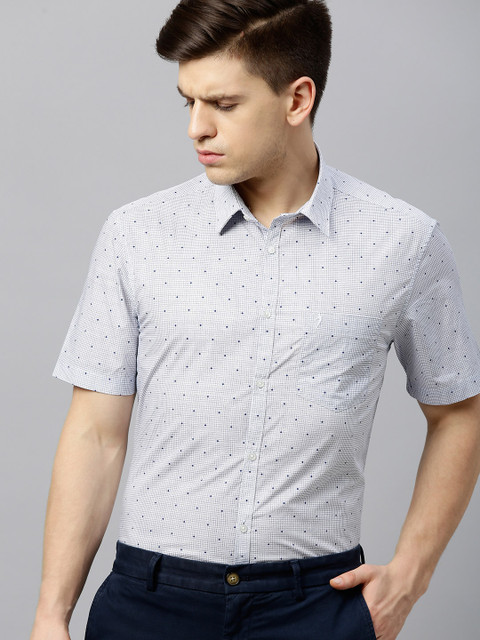 

Indian Terrain Men White & Navy Blue Slim Fit Micro Checked Smart Casual Shirt