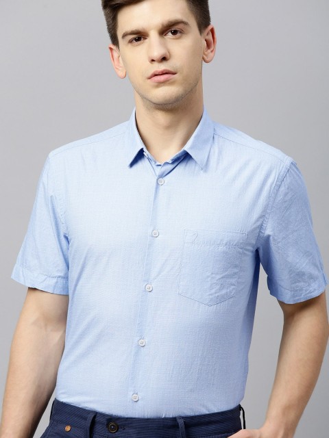

Indian Terrain Men Blue & Off-White Slim Fit Self Design Casual Shirt