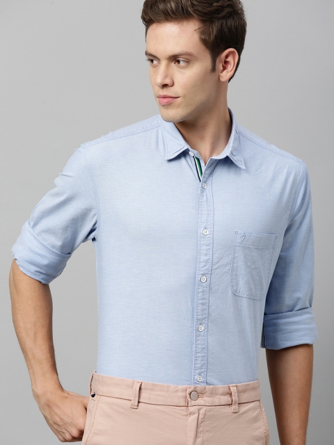 

Indian Terrain Men Blue Oxford Slim Fit Solid Smart Casual Shirt