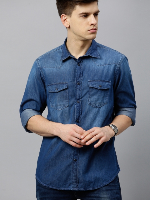 

Indian Terrain Men Blue Slim Fit Faded Chambray Casual Shirt