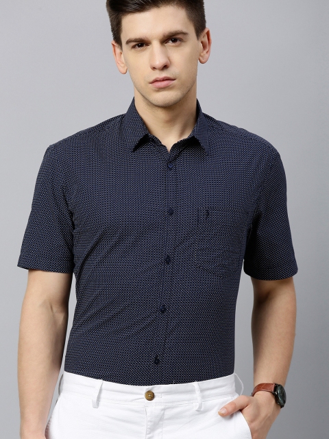 

Indian Terrain Men Navy Blue & White Slim Fit Printed Smart Casual Shirt
