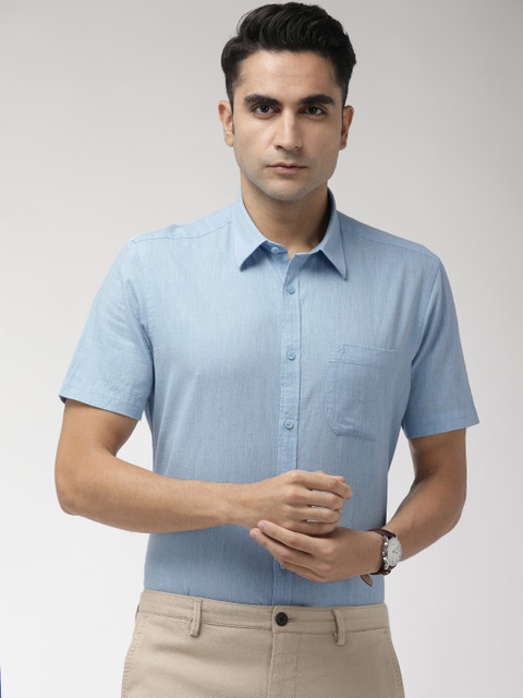 

Indian Terrain Men Blue Slim Fit Solid Smart Casual Shirt