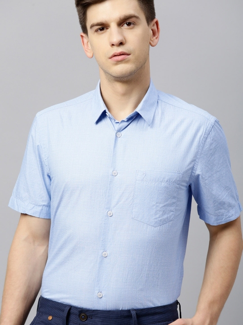 

Indian Terrain Men Blue & Off-White Slim Fit Self Design Casual Shirt