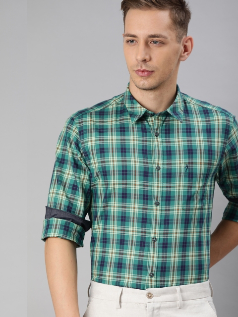 

Indian Terrain Men Green & Blue Slim Fit Checked Smart Casual Shirt
