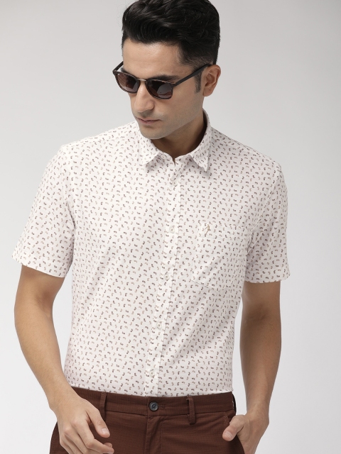 

Indian Terrain Men White & Brown Slim Fit Printed Smart Casual Shirt