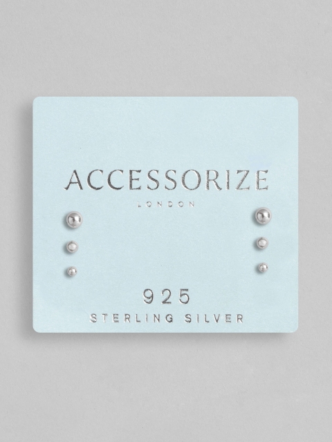 

Accessorize 925 Sterling Silver Set of 3 Dome Shaped Studs